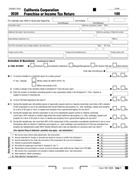 Form 100 &quot;California Corporation Franchise or Income Tax Return&quot; - California, 2020