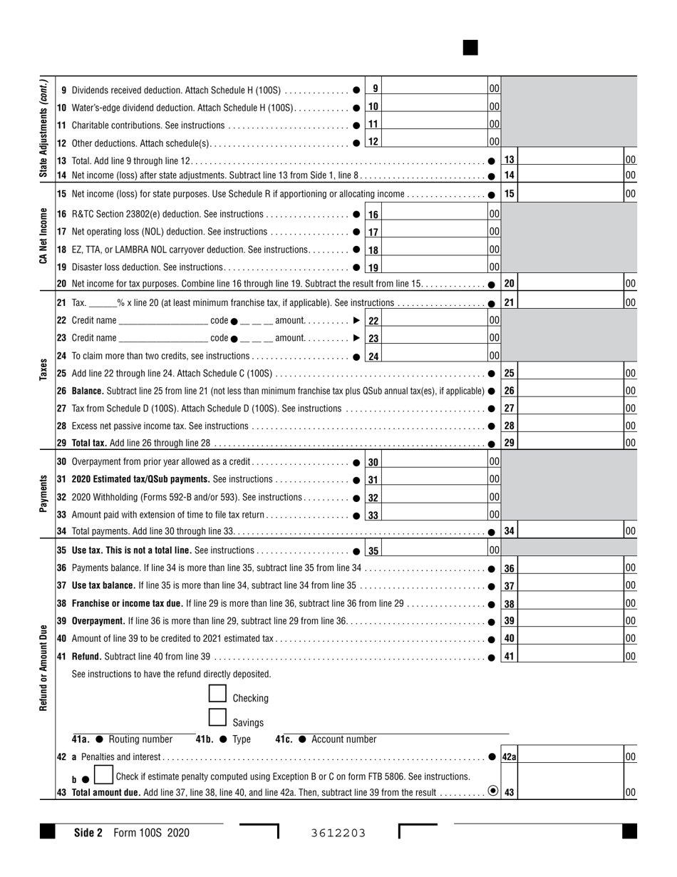 Form 100S California S Corporation Franchise or Income Tax Return - California, Page 2