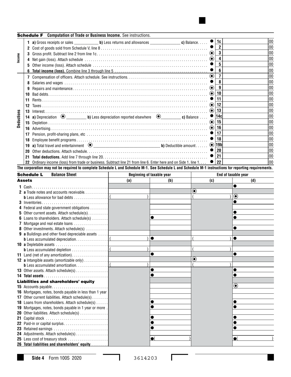 Form 100S California S Corporation Franchise or Income Tax Return - California, Page 4