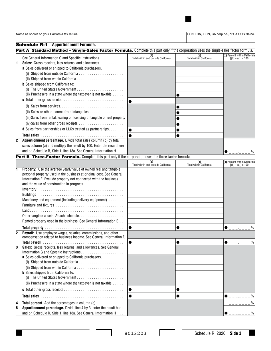 Schedule R Apportionment and Allocation of Income - California, Page 3