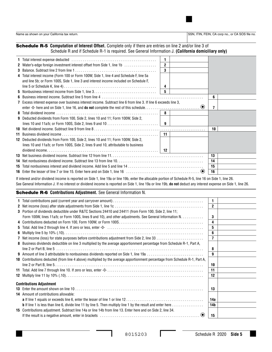 Schedule R Apportionment and Allocation of Income - California, Page 5