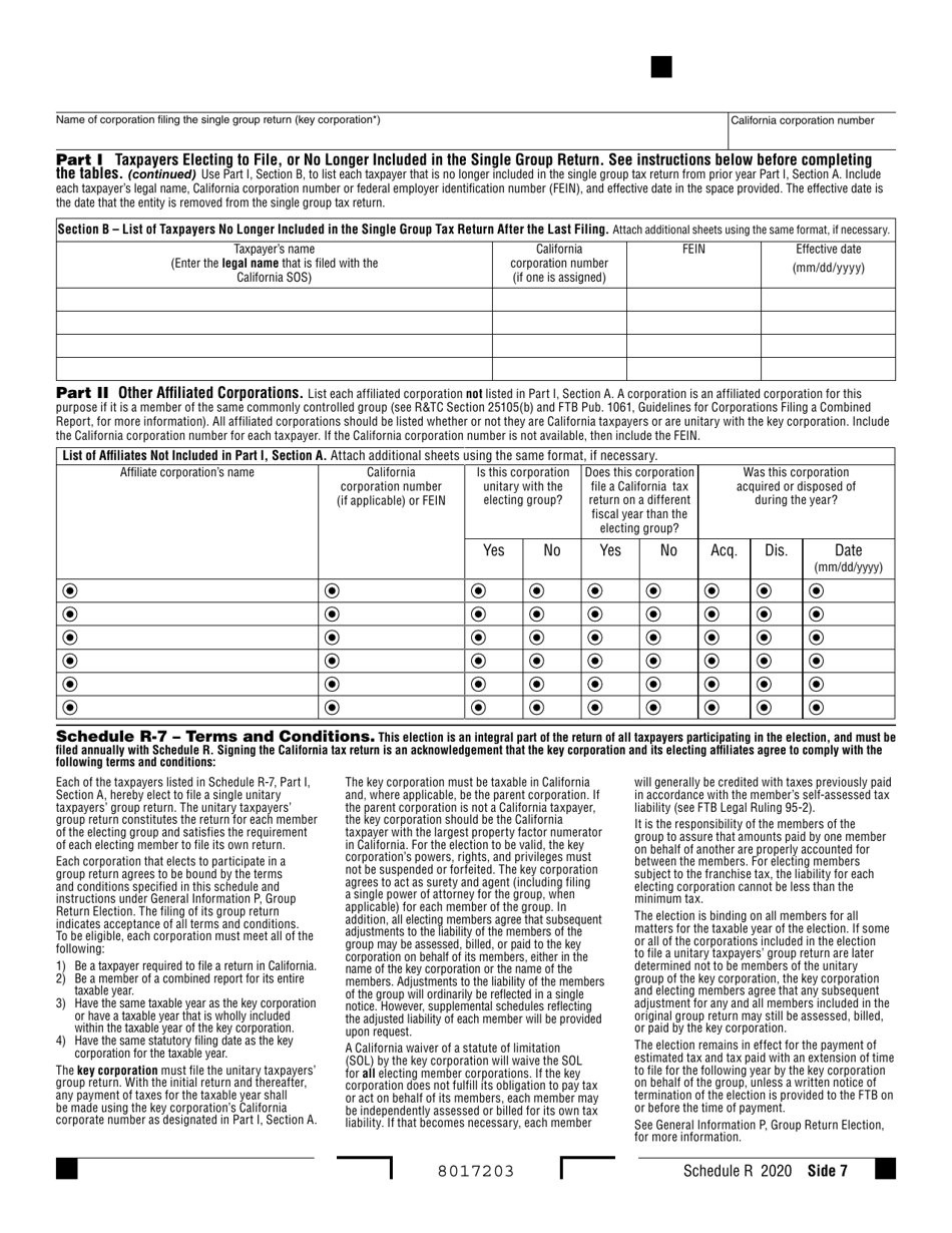 2020 California Apportionment And Allocation Of Income Fill Out Sign Online And Download Pdf 1250