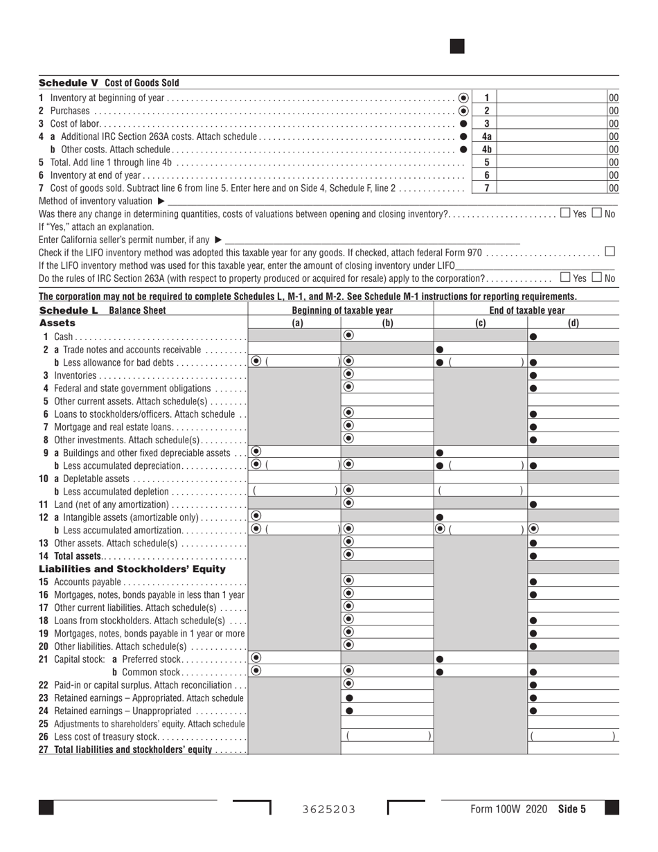 Form 100W California Corporation Franchise or Income Tax Return - Waters-Edge Filers - California, Page 5
