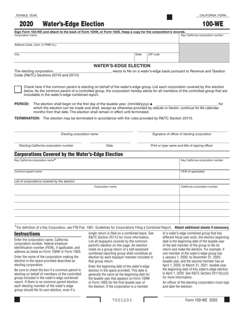 Form 100-WE 2020 Printable Pdf