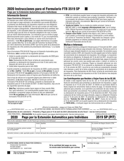 Formulario FTB3519 SP 2020 Printable Pdf