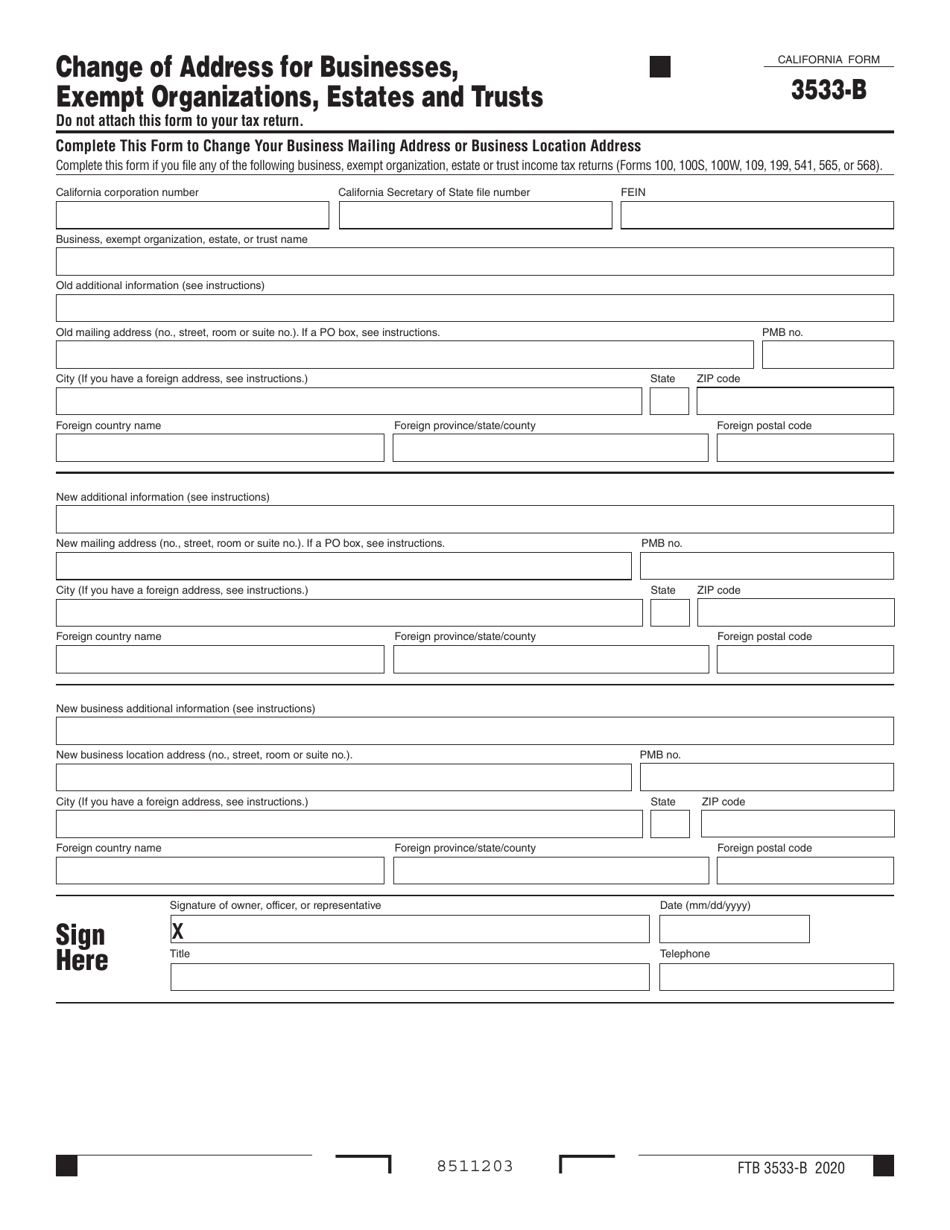 Form FTB3533-B Download Fillable PDF Or Fill Online Change Of Address ...