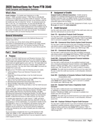 Document preview: Instructions for Form FTB3540 Credit Carryover and Recapture Summary - California