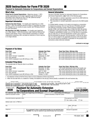 Document preview: Form FTB3539 Payment for Automatic Extension for Corporations and Exempt Organizations - California
