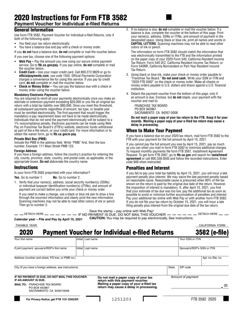 Form FTB3582 2020 Printable Pdf