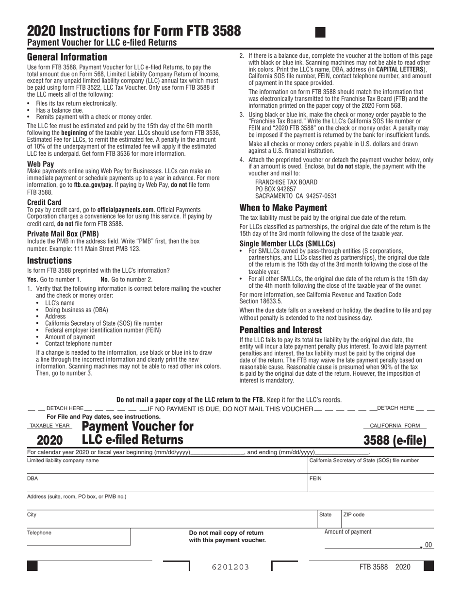 Form FTB3588 Payment Voucher for LLC E-Filed Returns - California, Page 1