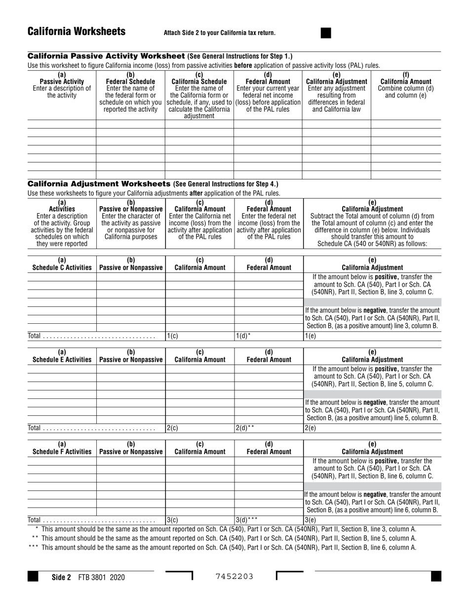 Form FTB3801 Passive Activity Loss Limitations - California, Page 2