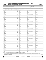 Form FTB3853 Health Coverage Exemptions and Individual Shared Responsibility Penalty - California