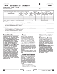 Document preview: Form FTB3885F Depreciation and Amortization - California, 2020