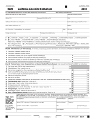 Document preview: Form FTB3840 California Like-Kind Exchanges - California