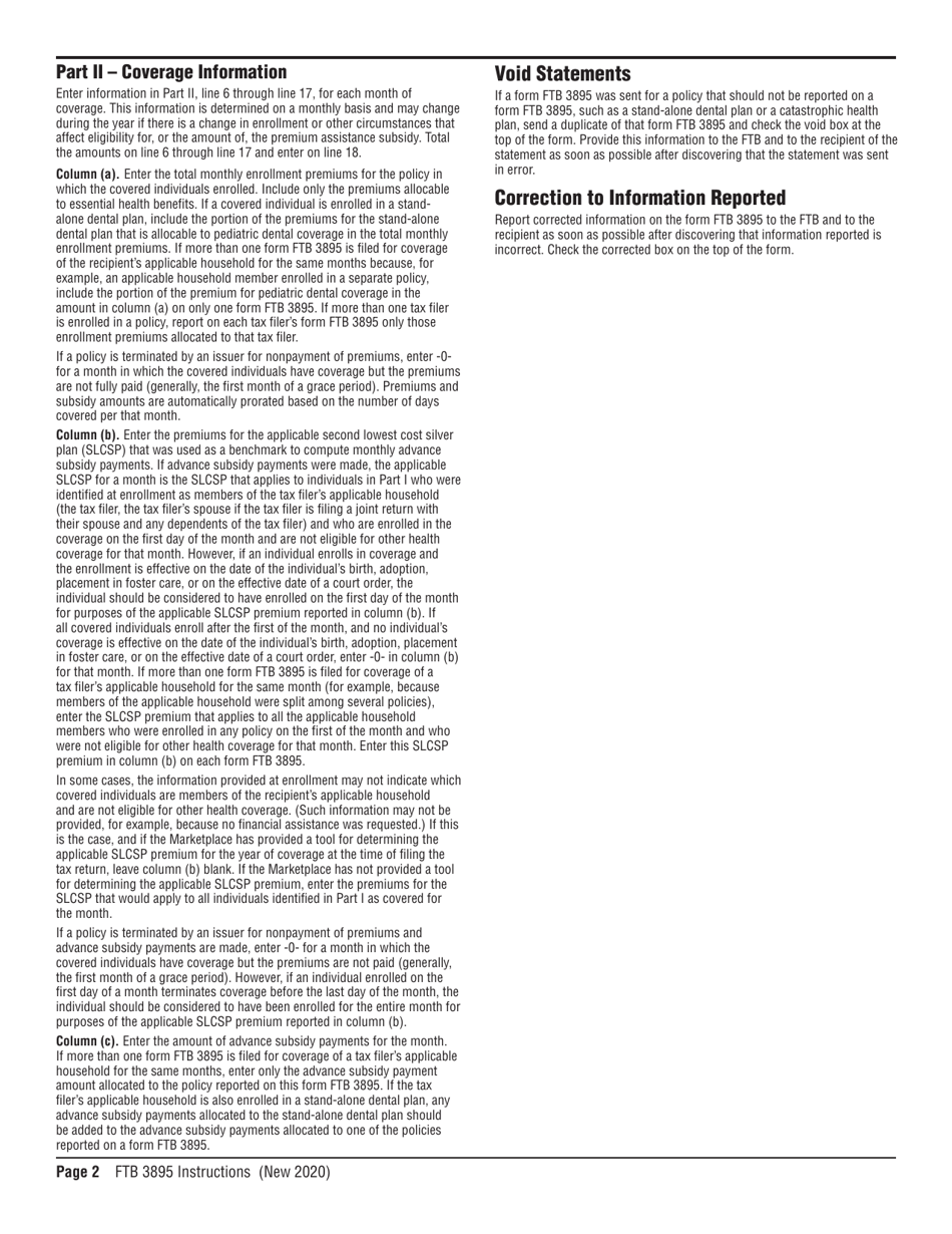Instructions for Form FTB3895 California Health Insurance Marketplace Statement - California, Page 2