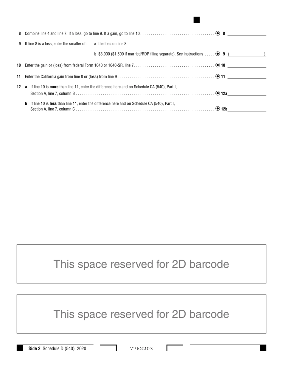 Form 540 Schedule D California Capital Gain or Loss Adjustment - California, Page 2