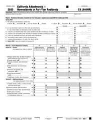 Form 540NR Schedule CA California Adjustments - Nonresidents or Part-Year Residents - California