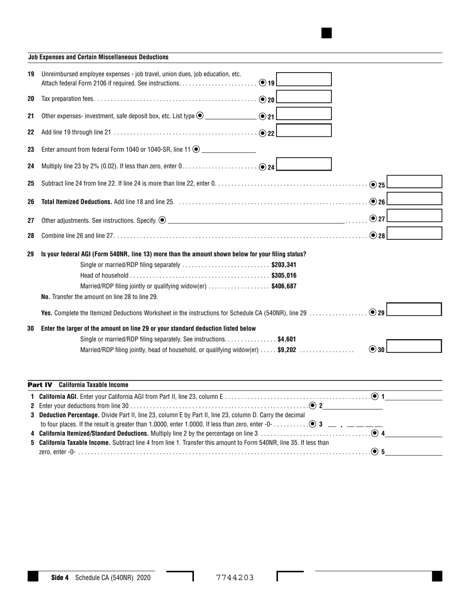 Form 540NR Schedule CA California Adjustments - Nonresidents or Part-Year Residents - California, Page 4