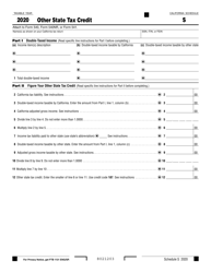 Document preview: Schedule S Other State Tax Credit - California, 2020