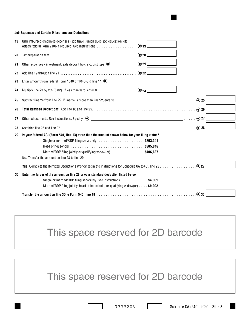 Form 540 Schedule CA California Adjustments - Residents - California, Page 3