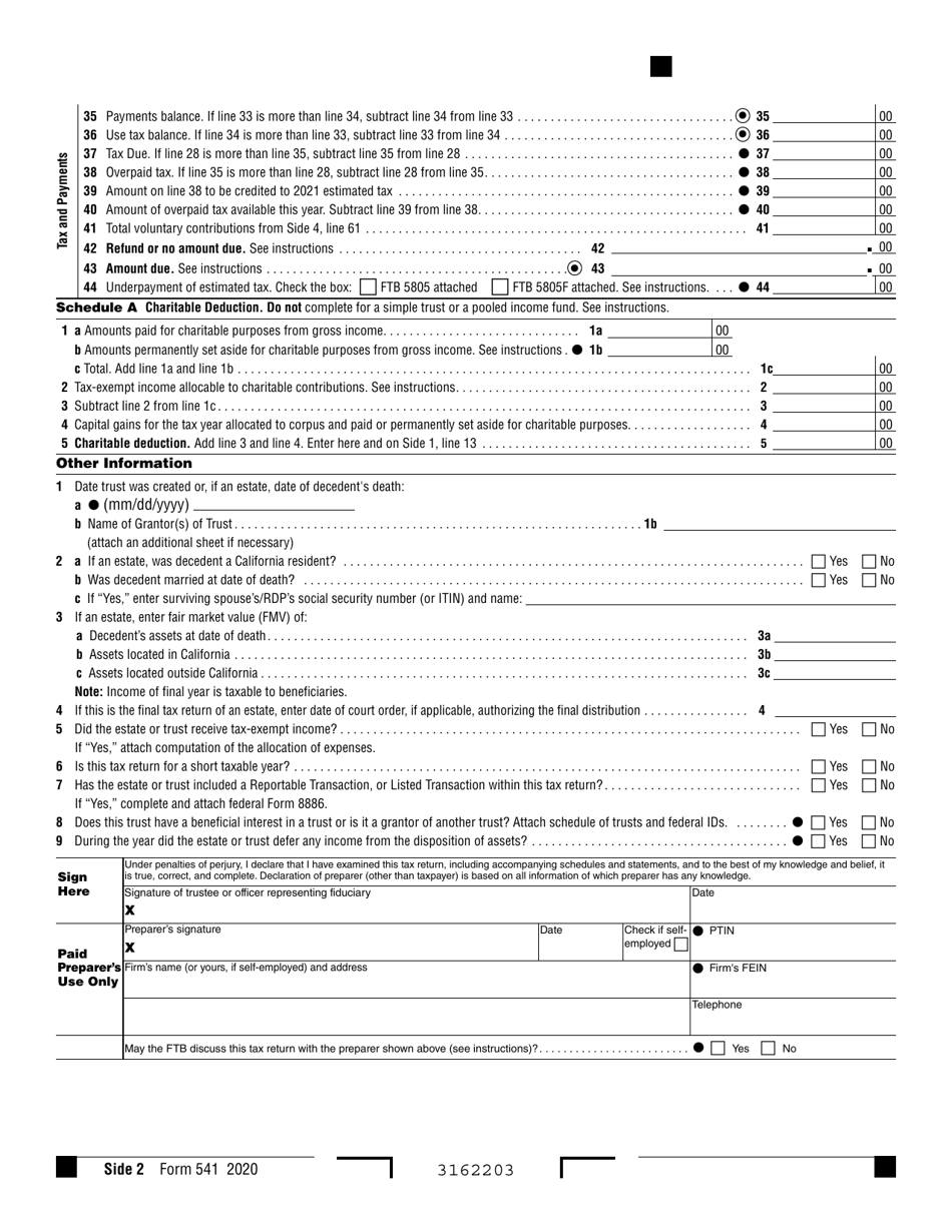 Form 541 California Fiduciary Income Tax Return - California, Page 2