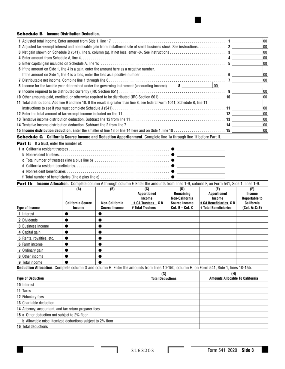 Form 541 California Fiduciary Income Tax Return - California, Page 3