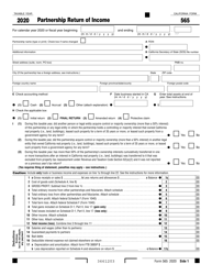 Document preview: Form 565 Partnership Return of Income - California