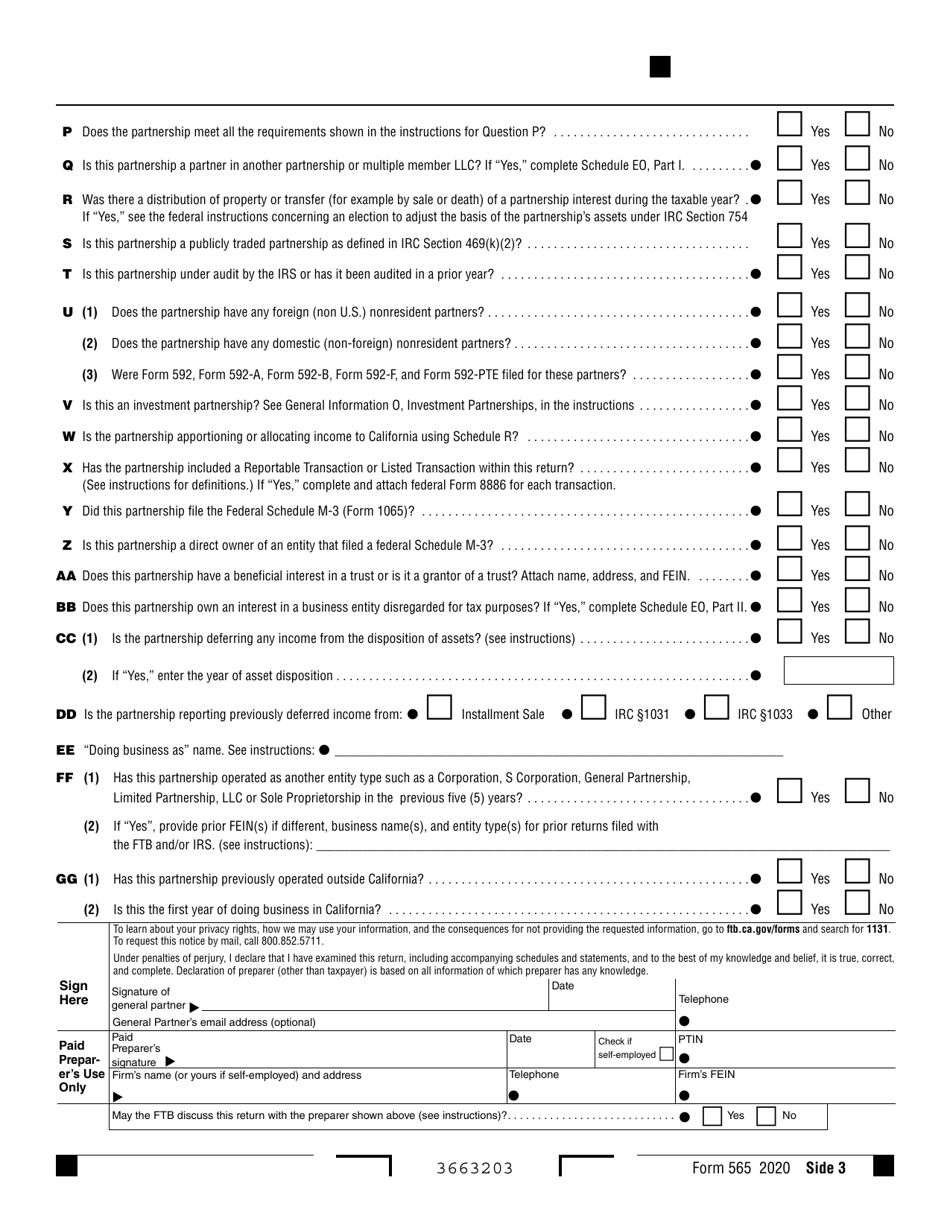 Form 565 Partnership Return of Income - California, Page 3