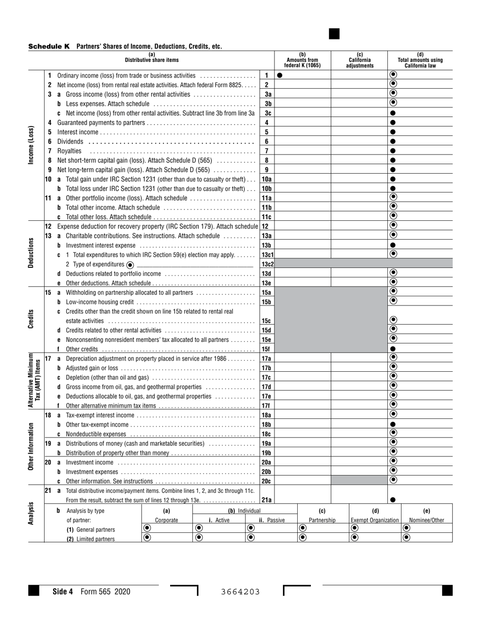 Form 565 Partnership Return of Income - California, Page 4