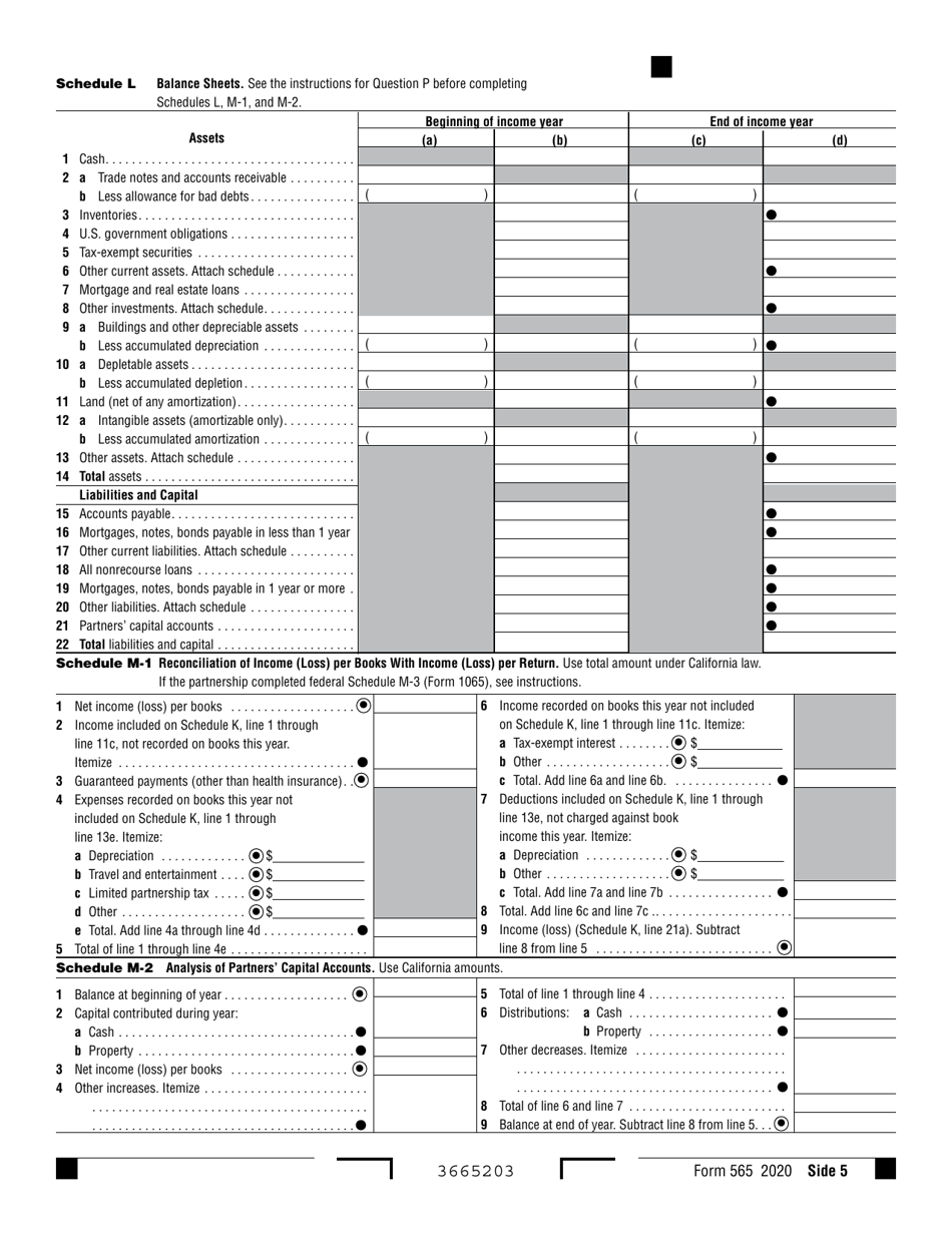 Form 565 Partnership Return of Income - California, Page 5