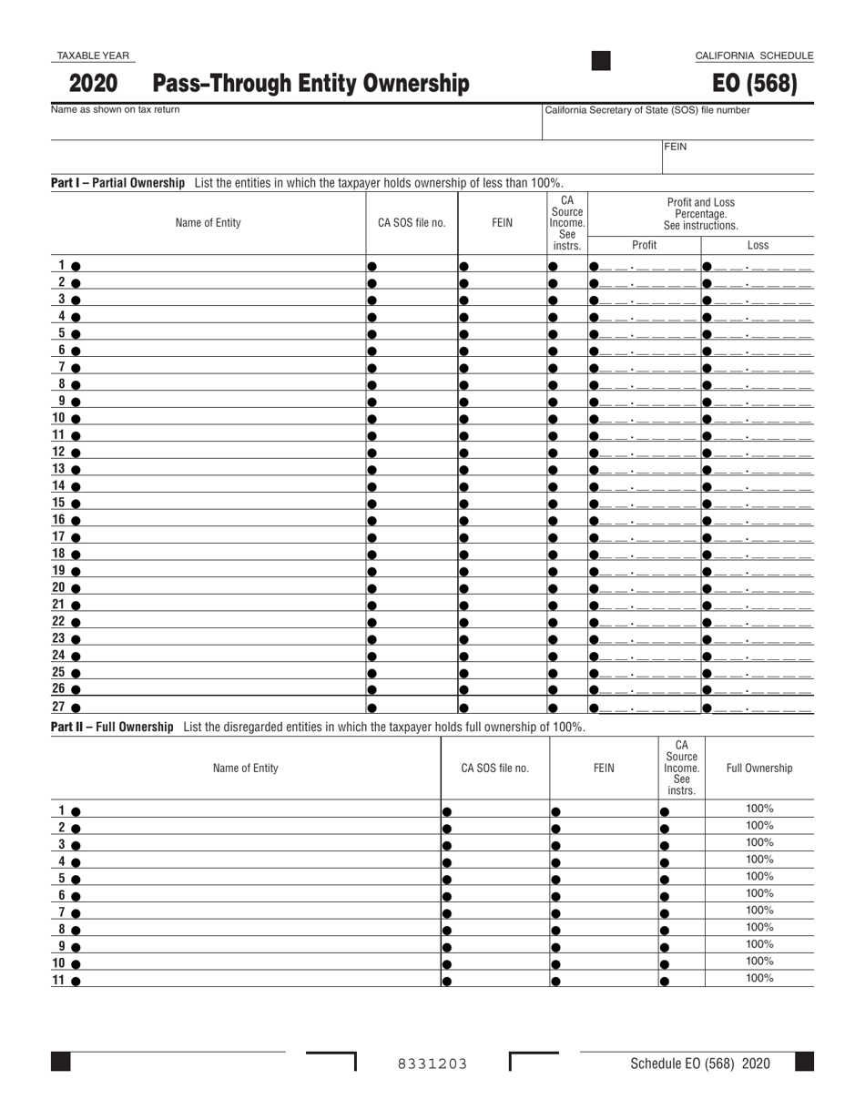 Form 568 Schedule Eo 2020 Fill Out Sign Online And Download Fillable Pdf California 3107