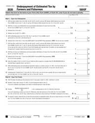 Document preview: Form FTB5805F Underpayment of Estimated Tax by Farmers and Fishermen - California, 2020
