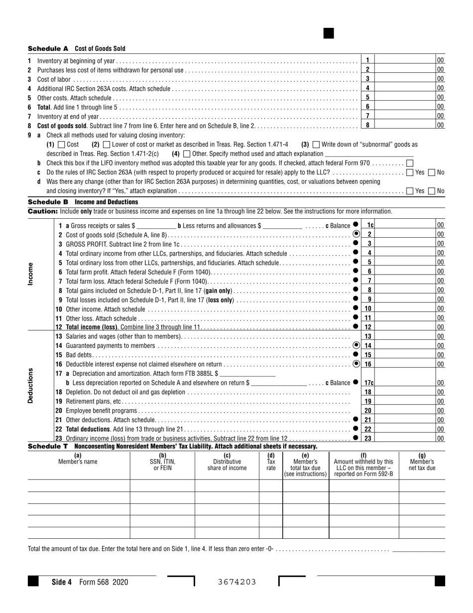 Form 568 Limited Liability Company Return of Income - California, Page 4