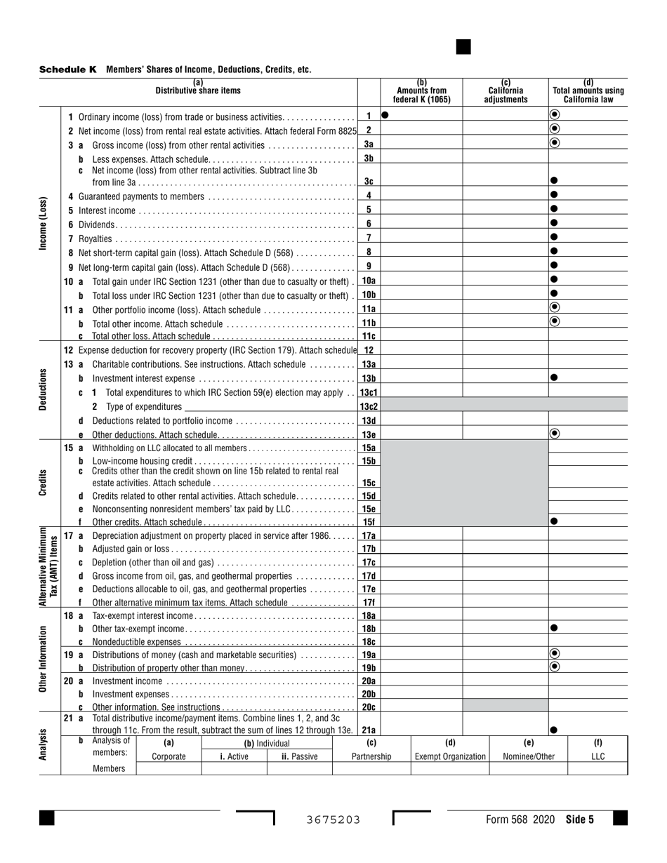 Form 568 Limited Liability Company Return of Income - California, Page 5