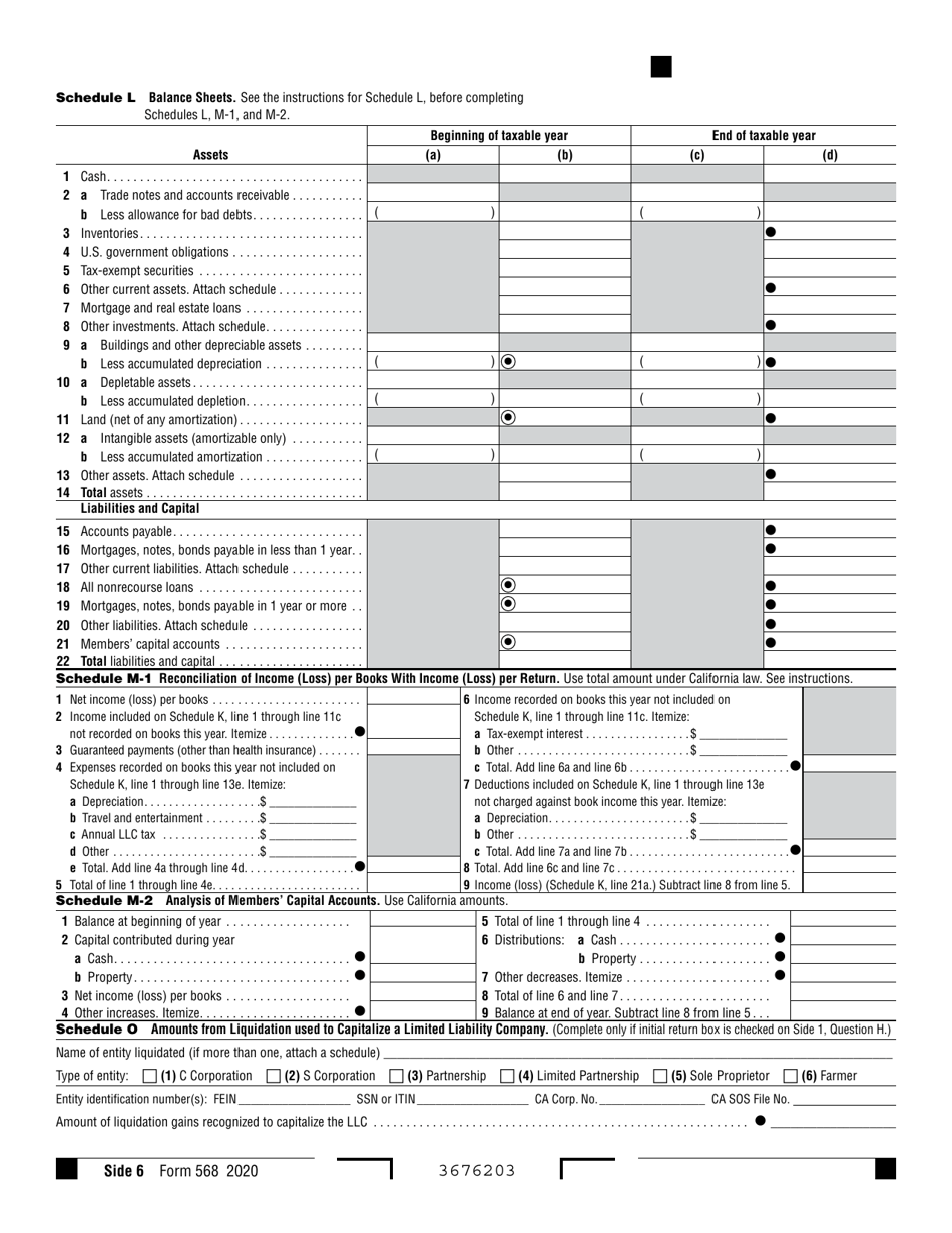 Form 568 Limited Liability Company Return of Income - California, Page 6