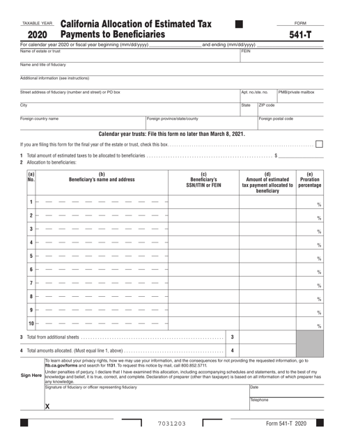 Form 541-T 2020 Printable Pdf