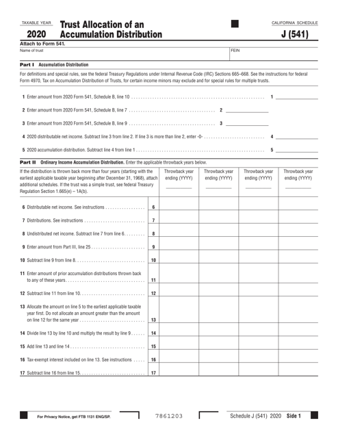 Form 541 Schedule J 2020 Printable Pdf