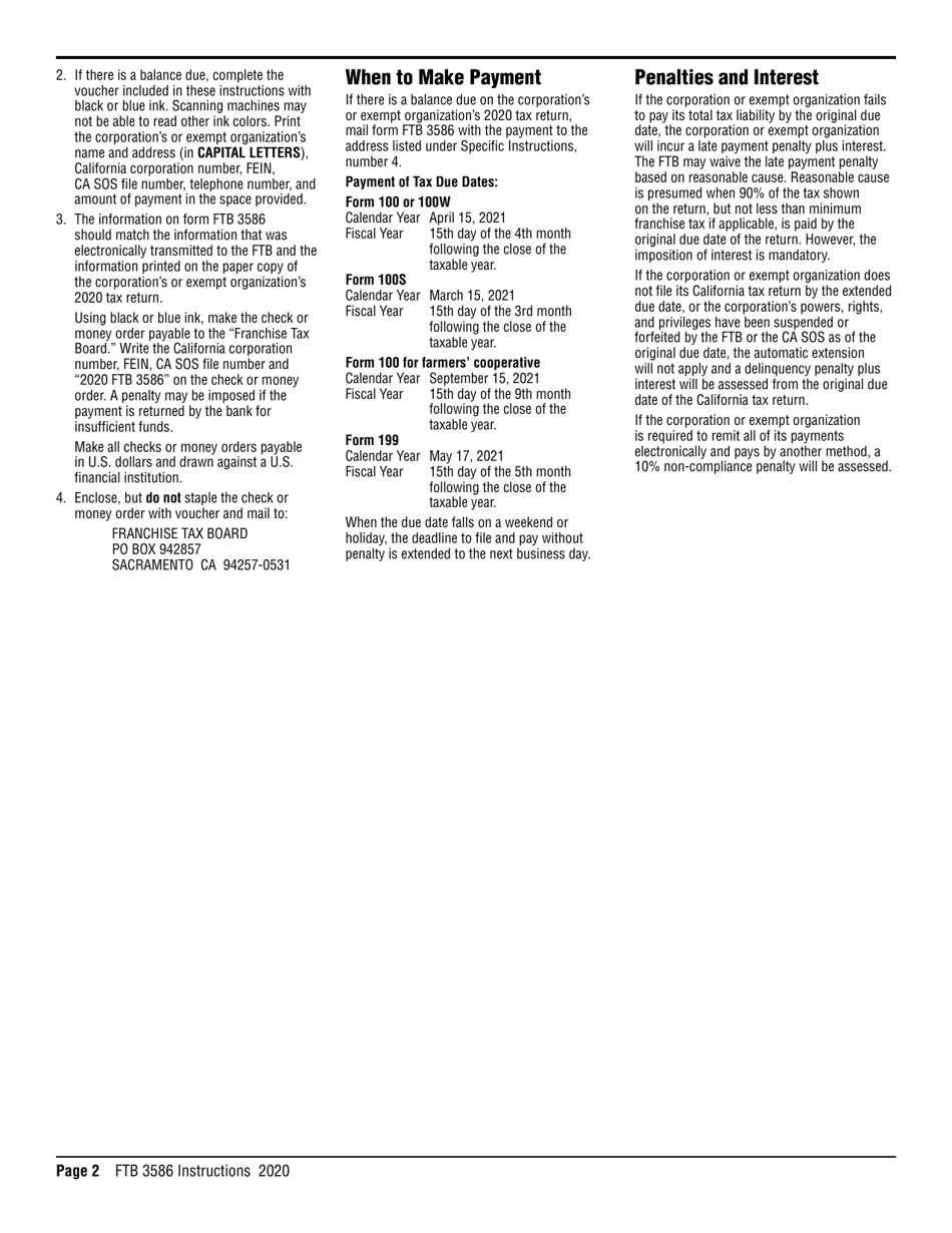 Form FTB3586 Payment Voucher for Corporations and Exempt Organizations E-Filed Returns - California, Page 2