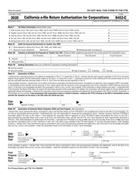 Document preview: Form FTB8453-C California E-File Return Authorization for Corporations - California, 2020