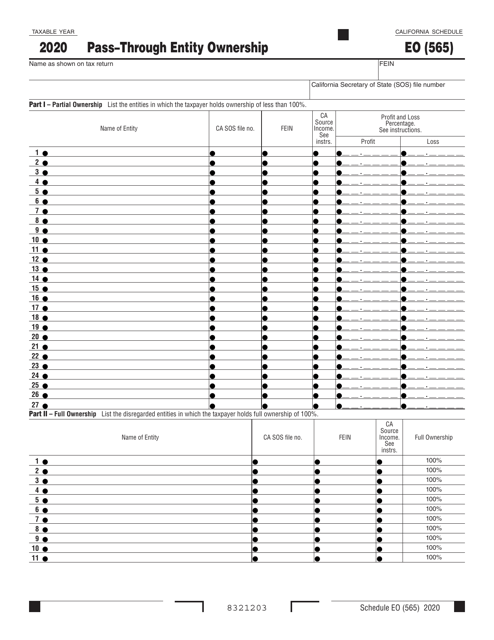 Form 565 Schedule EO 2020 Printable Pdf