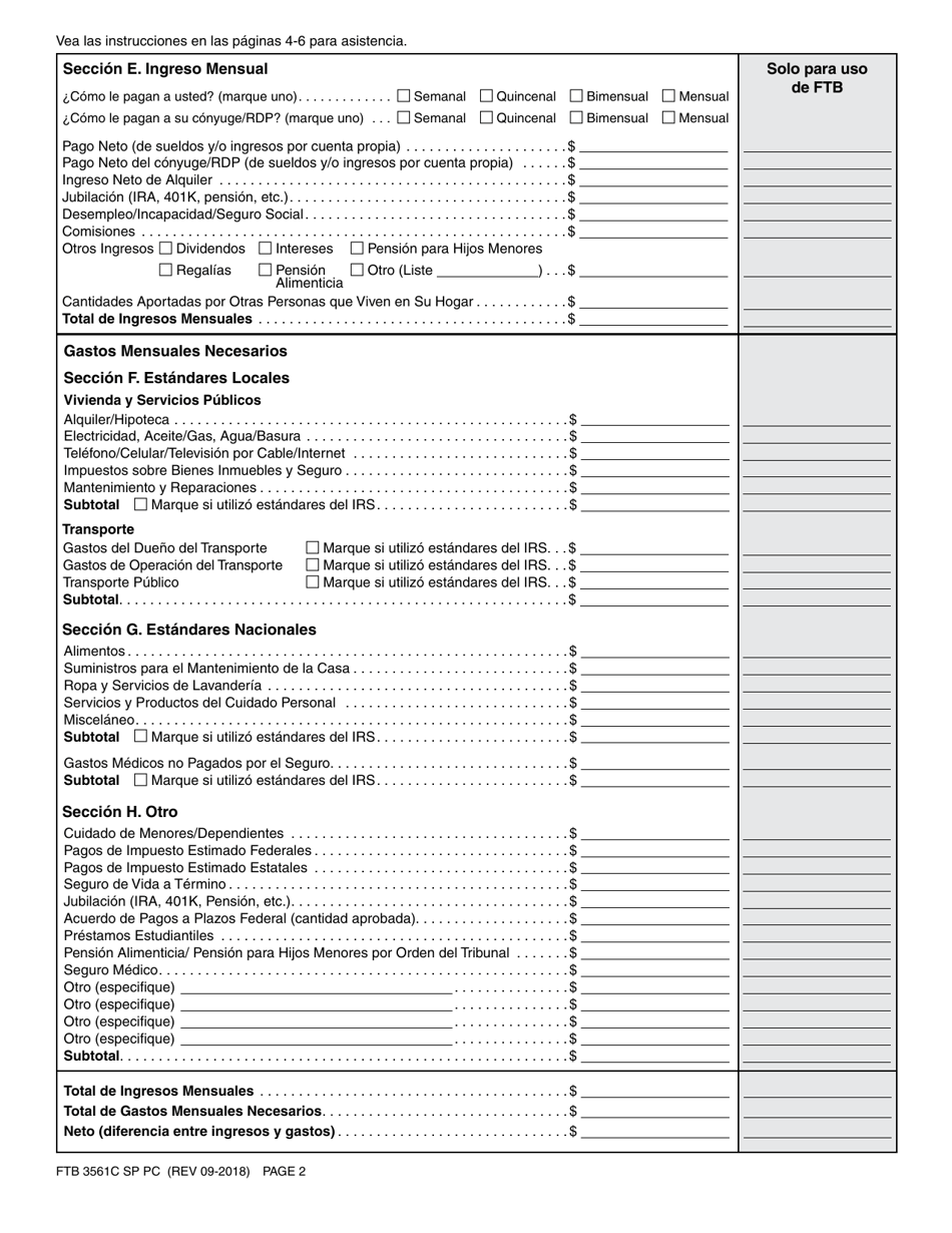 Formulario FTB3561C SP PC Estado Financiero - California (Spanish), Page 2