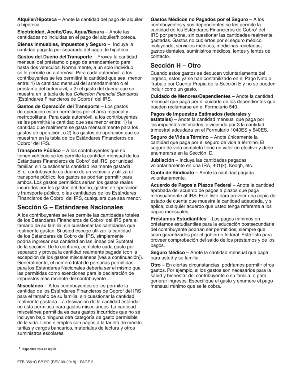 Formulario FTB3561C SP PC Estado Financiero - California (Spanish), Page 5