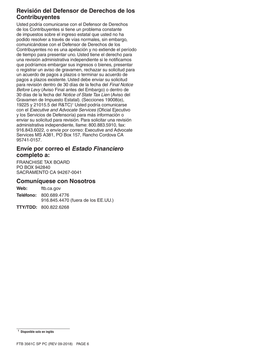 Formulario FTB3561C SP PC Estado Financiero - California (Spanish), Page 6