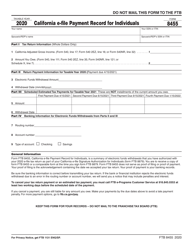 Form FTB8455 &quot;California E-File Payment Record for Individuals&quot; - California