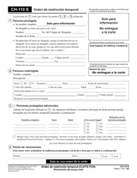 Formulario CH-110 Orden De Restriccion Temporal - California (Spanish)