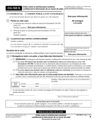Document preview: Formulario CH-165 Orden Sobre La Solicitud Para Mantener Confidencial La Informacion De Un Menor De Edad - California (Spanish)