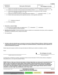Formulario FL-260 &quot;Peticion De Custodia Y Manutencion De Hijos Menores&quot; - California (Spanish), Page 2
