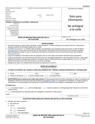 Document preview: Formulario FL-272 Aviso De Mocion Para Anular Fallo De Filiacion - California (Spanish)