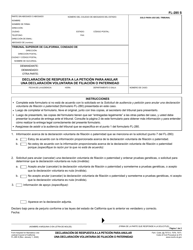 Document preview: Formulario FL-285 Declaracion De Respuesta a La Peticion Para Anular Una Declaracion Voluntaria De Filiacion O Paternidad - California (Spanish)