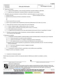 Formulario FL-280 Solicitud De Audiencia Y Peticion Para Anular Una Declaracion Voluntaria De Filiacion O Paternidad - California (Spanish), Page 2